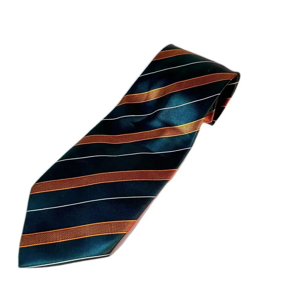Boss Hugo Boss Men's Green Gold Diagonal Stripe 100% Silk Tie